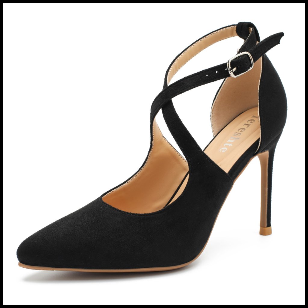 Pointed Toe D'orsay Pumps Elegant Stiletto Heel Cross Ankle Strap Dress Shoes